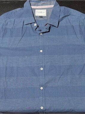 Trim-Fit Navy Blue Micro-Stripe Button-Down Shirt